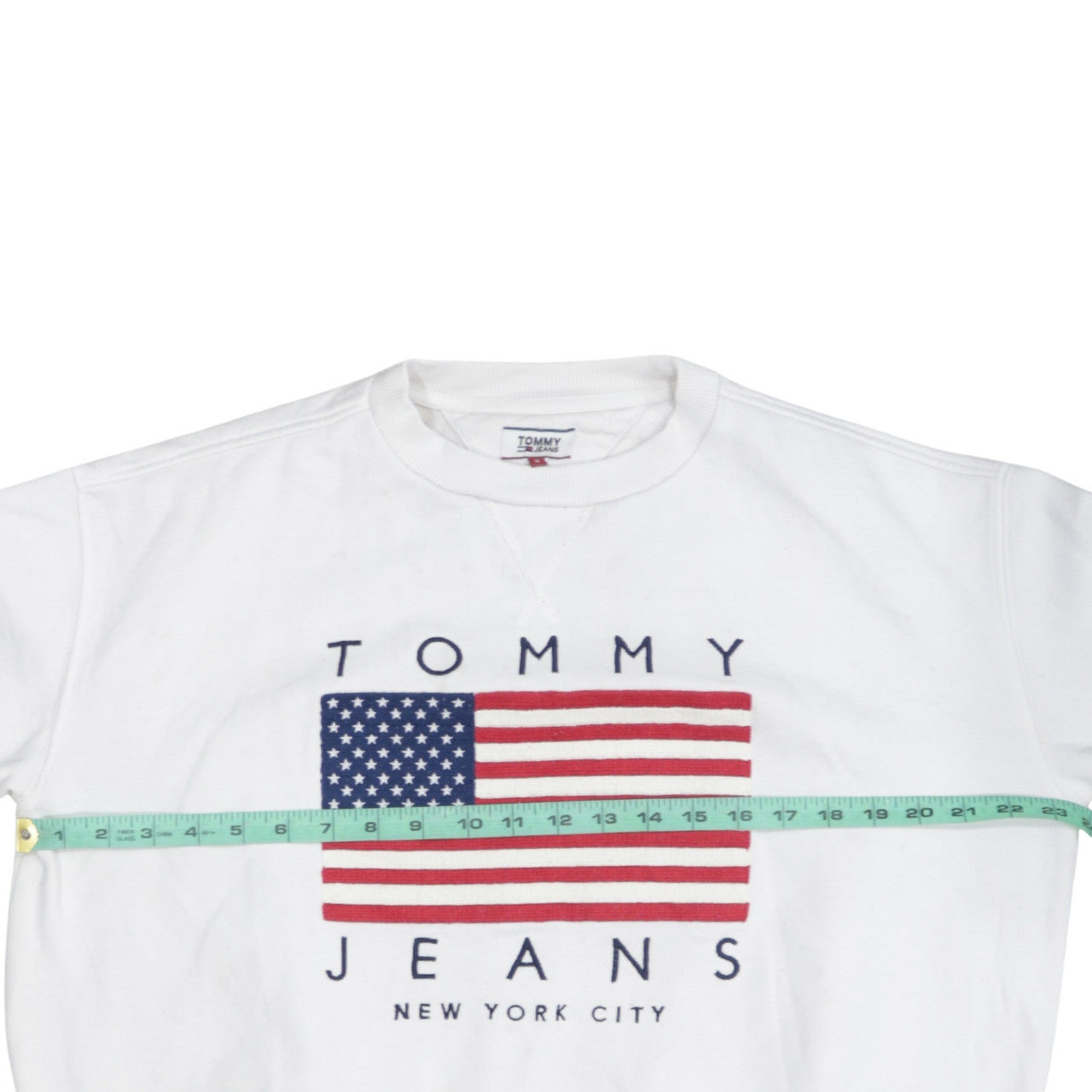 Tommy Jeans Men's White Small Crew Neck Flag Logo Sweatshirt