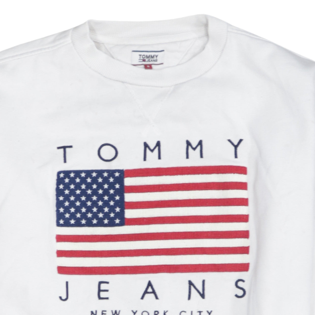 Tommy Jeans Men's White Small Crew Neck Flag Logo Sweatshirt