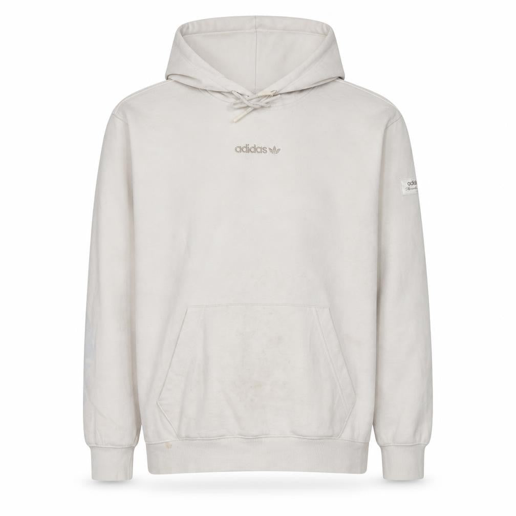 Adidas Men's Beige Pullover Hoodie Size M Logo Fleece Sweatshirt