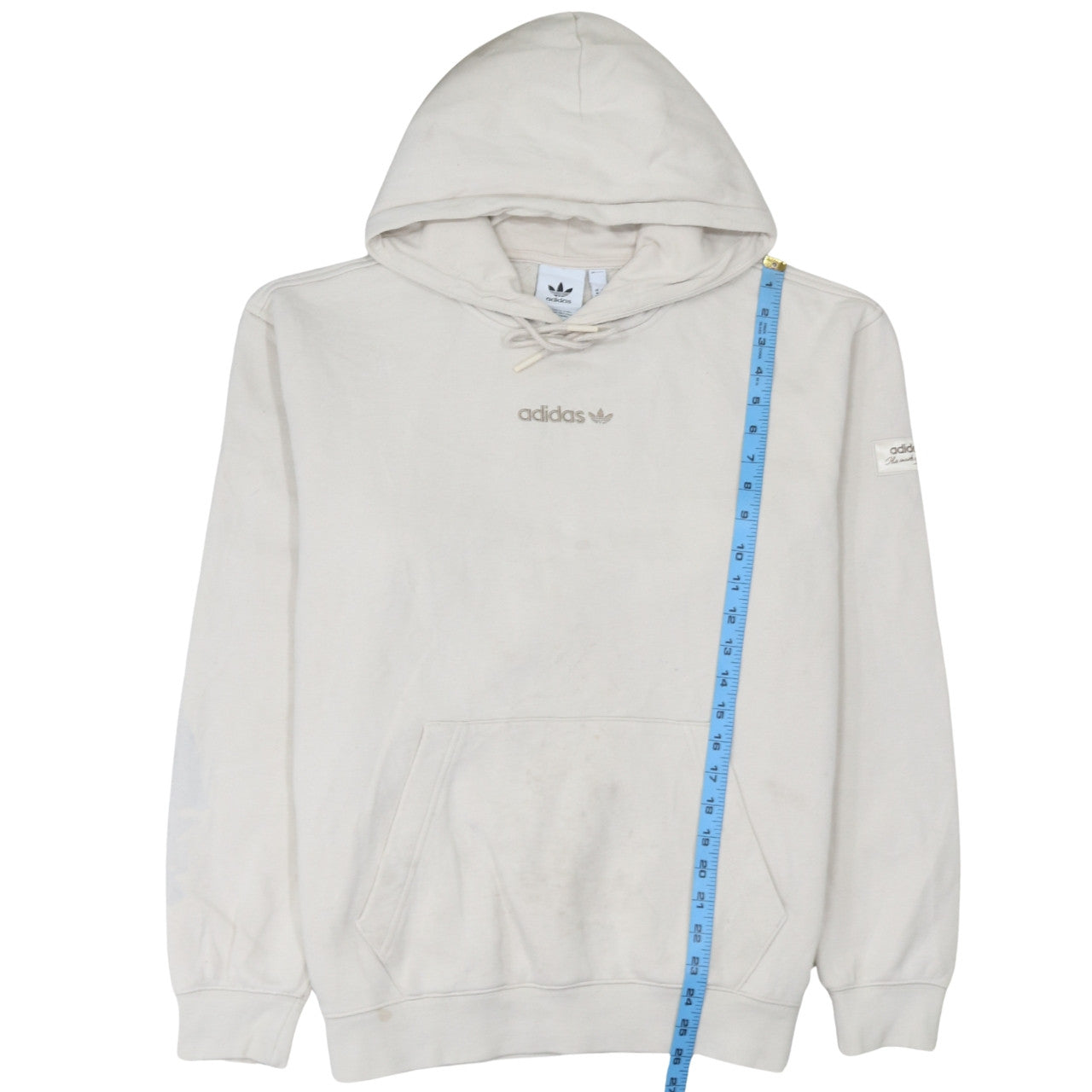 Adidas Men's Beige Pullover Hoodie Size M Logo Fleece Sweatshirt