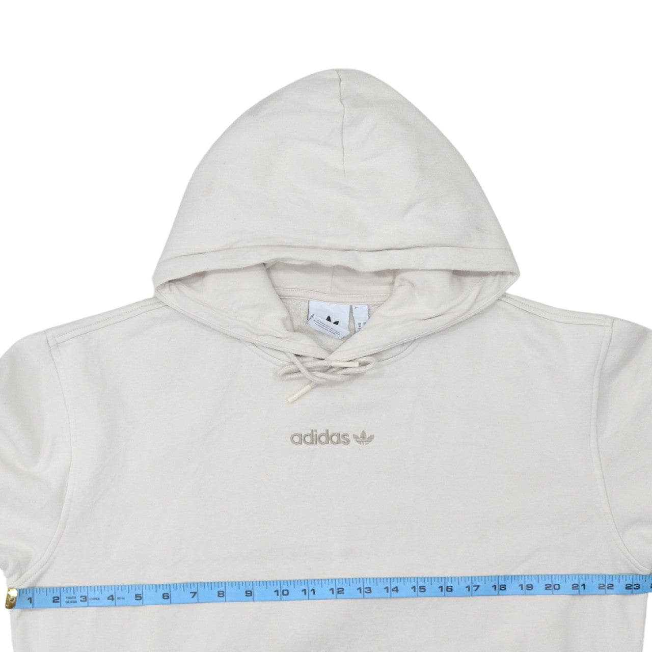 Adidas Men's Beige Pullover Hoodie Size M Logo Fleece Sweatshirt