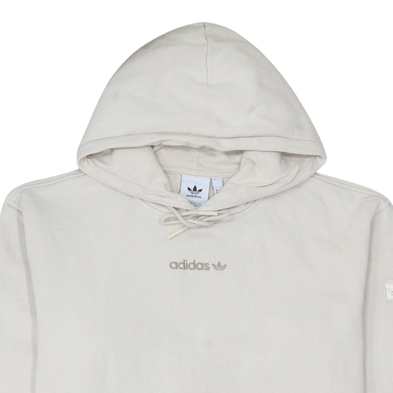 Adidas Men's Beige Pullover Hoodie Size M Logo Fleece Sweatshirt