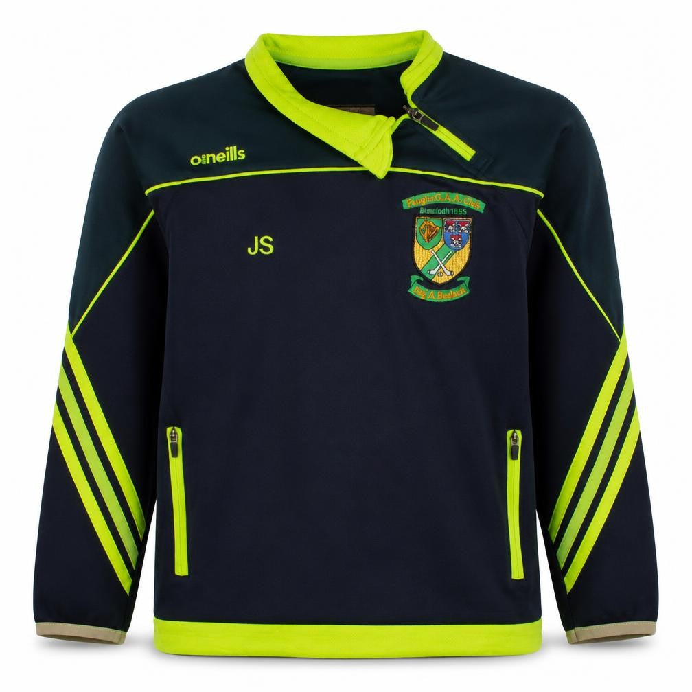 Front view of O'Neill boys’ green & navy 1/4 zip faughs gaa hoodie age 10-11