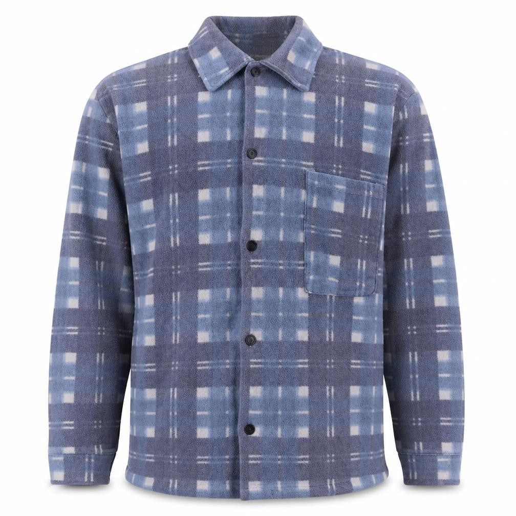 Front view of New Castle Men's Blue Check Fleece Lined Button Jacket L