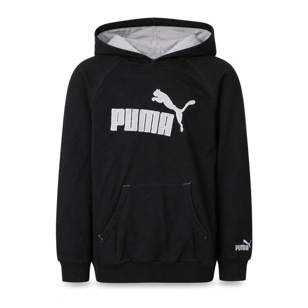 Puma Boys Black Pullover Hoodie L Logo Print Cotton Blend Sweatshirt