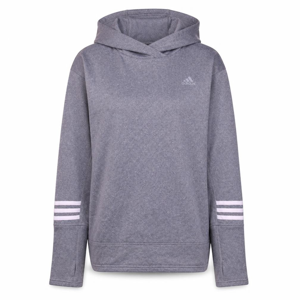 Front view of Adidas women’s grey pullover hoodie small athletic casual