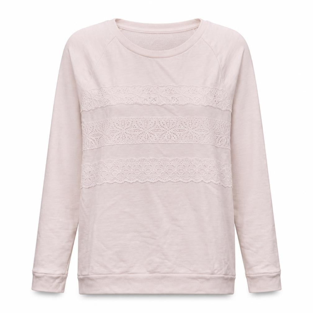 Front view of Gap Women Ivory Lace Panel Pullover Sweatshirt M