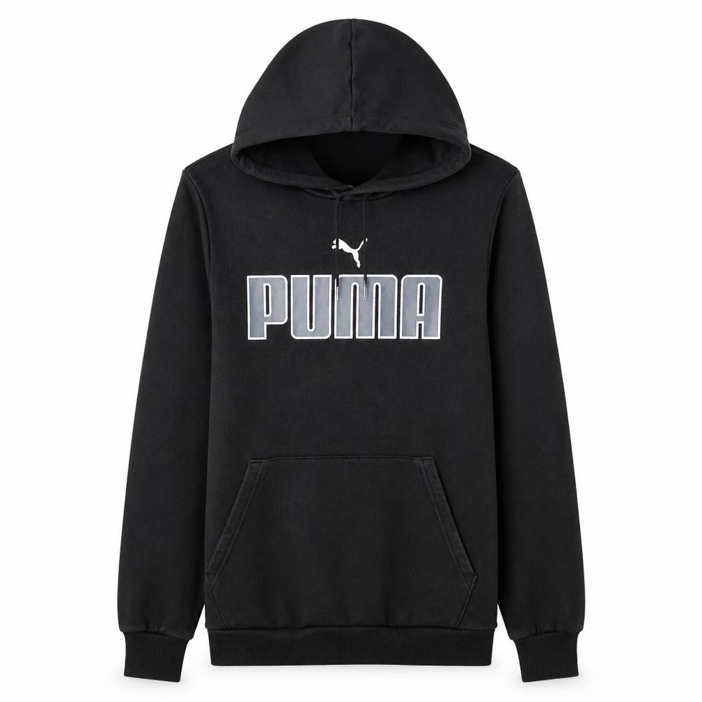 Front view of Puma Men's Black Small Pullover Hoodie with Logo Fleece