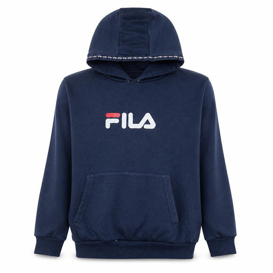 FILA Boys Navy Blue Pullover Hoodie 13-15 Years Logo Cotton Blend