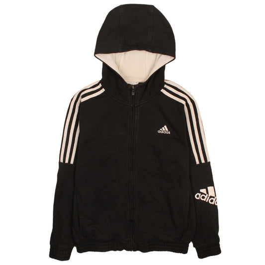 Adidas Boys Black Full Zip Hoodie 13-14 Years Classic 3-Stripes Design
