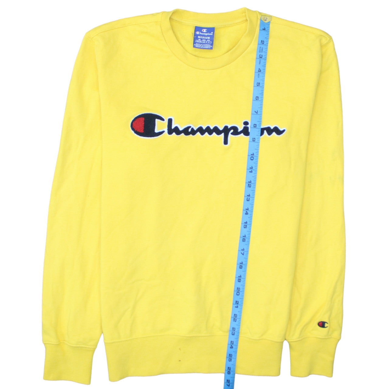 Champion Men's Yellow Embroidered Logo Pullover Sweatshirt Medium