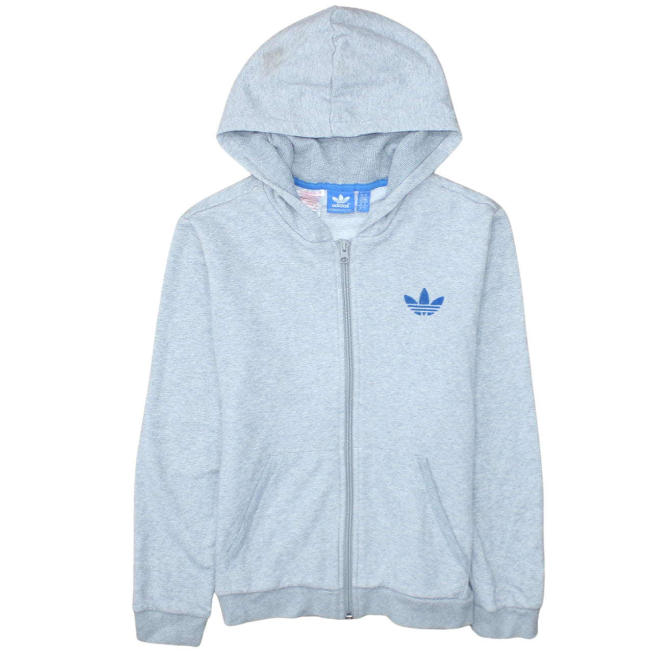 Adidas Originals Boys Grey Full Zip Hoodie Size 11-12 Years Cotton Blend