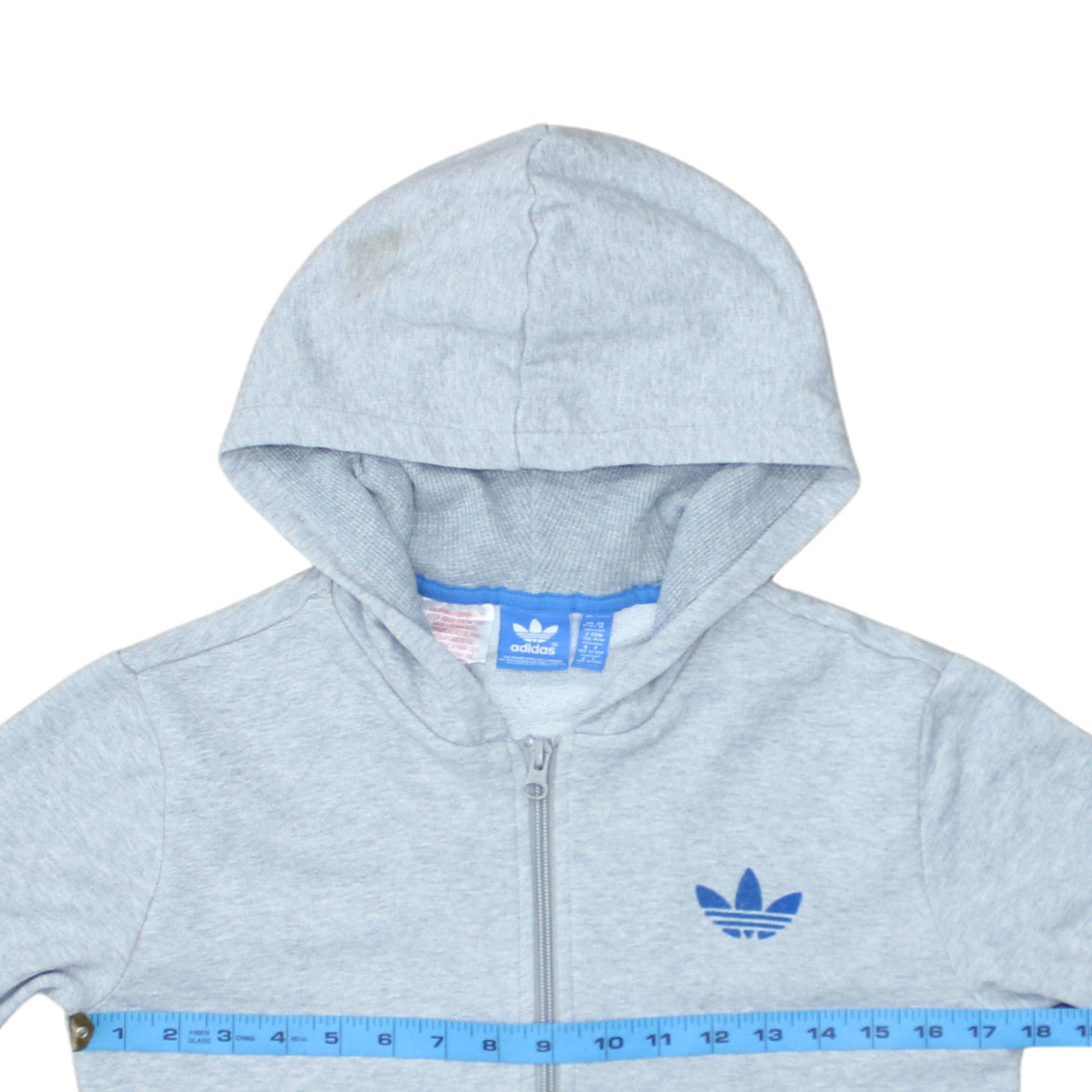Adidas Originals Boys Grey Full Zip Hoodie Size 11-12 Years Cotton Blend