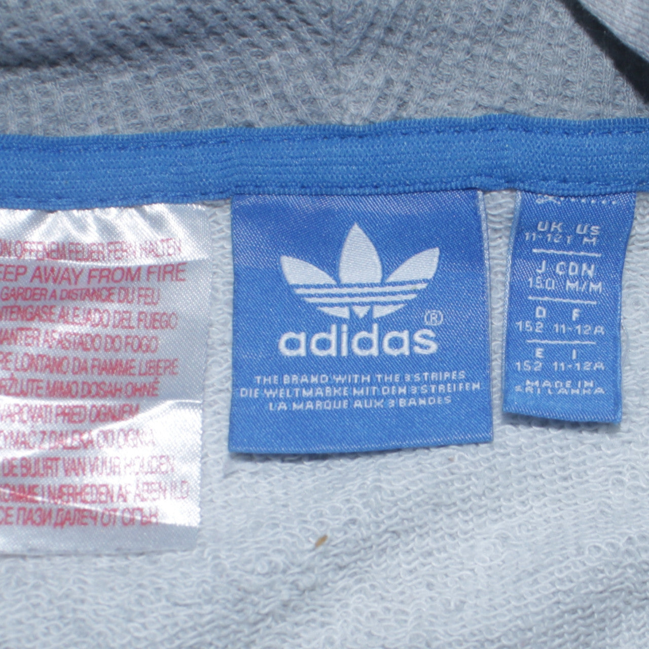 Adidas Originals Boys Grey Full Zip Hoodie Size 11-12 Years Cotton Blend