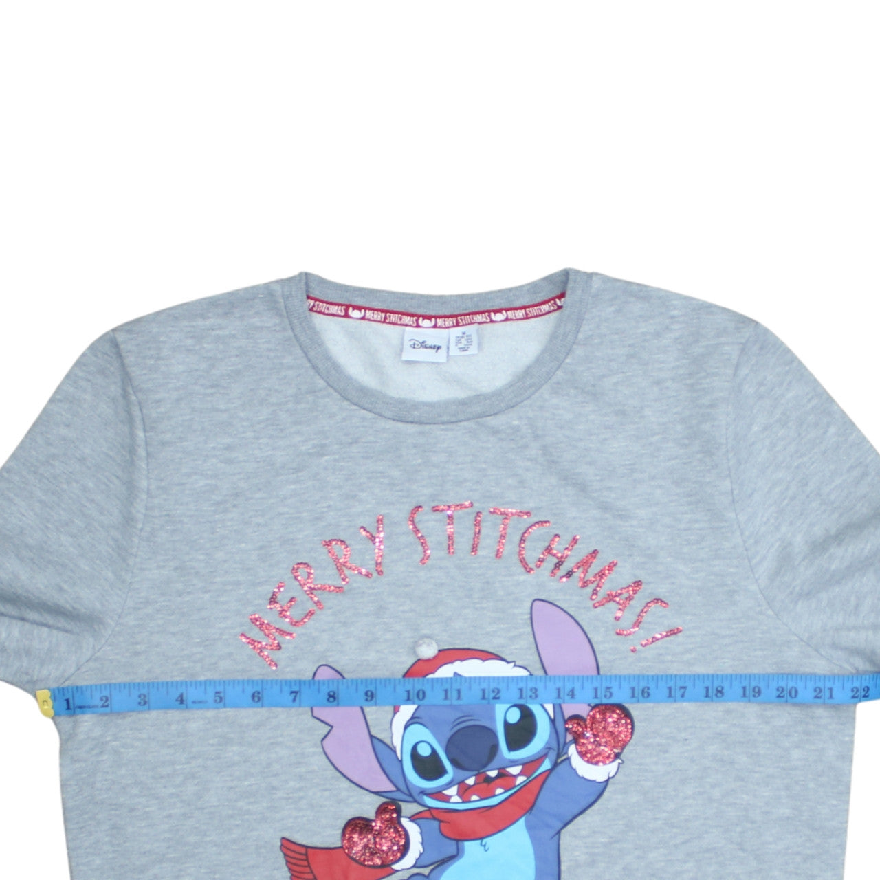 Disney Women Grey Stitch Christmas Sweatshirt M Graphic Glitter Pullover