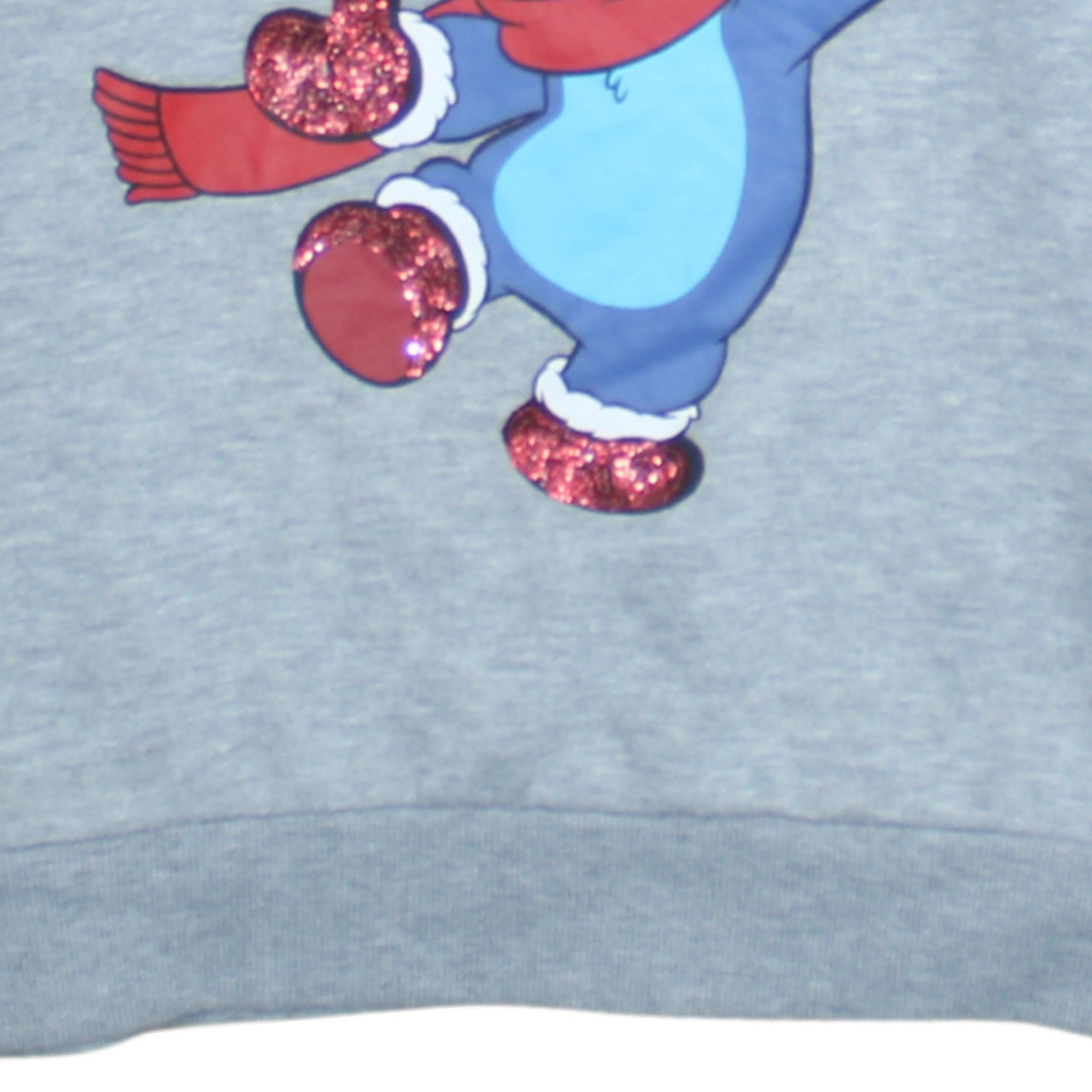 Disney Women Grey Stitch Christmas Sweatshirt M Graphic Glitter Pullover