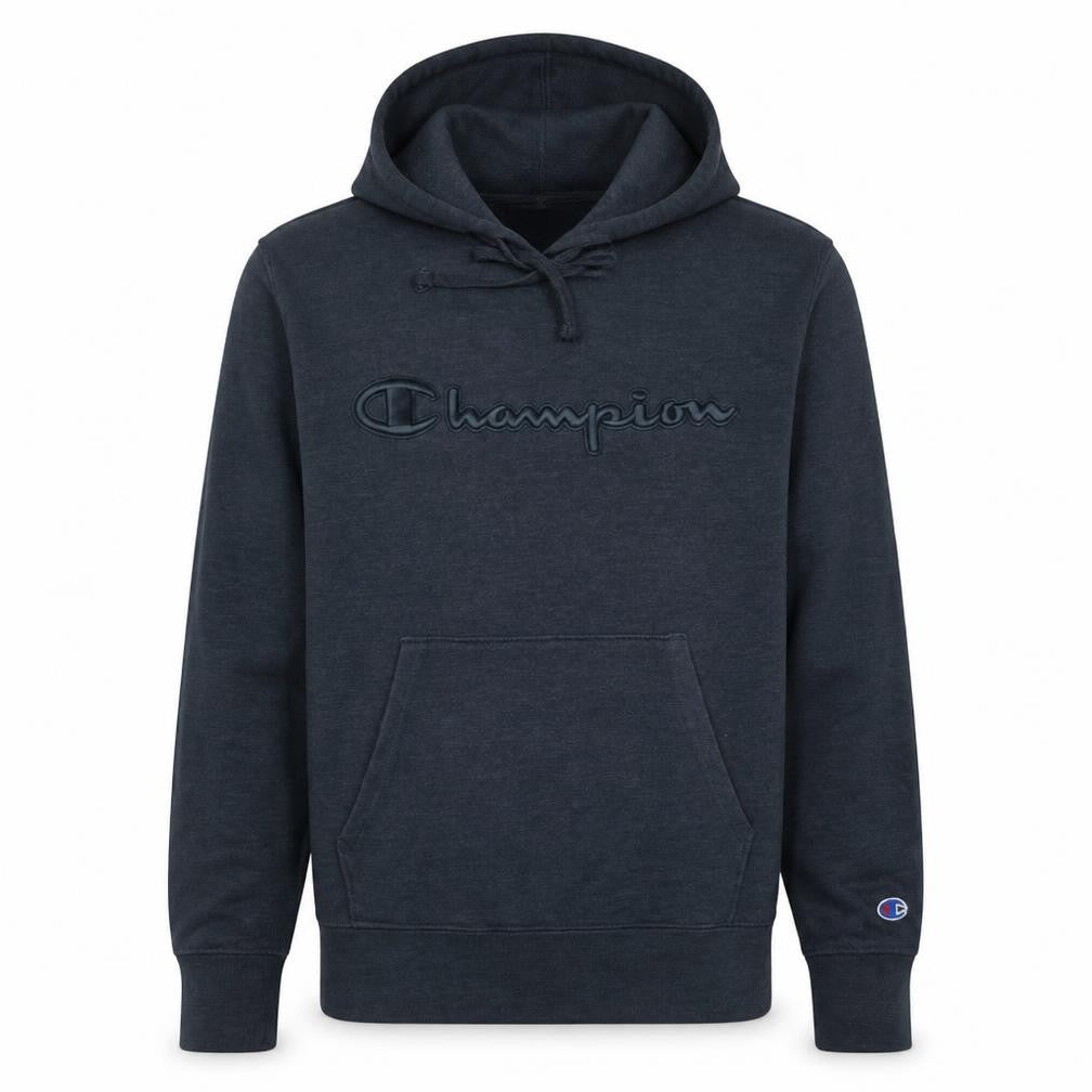 Front view of Champion Men’s Grey Pullover Hoodie S Embroidered Logo Fleece