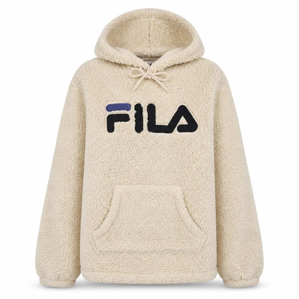 FILA Women Beige Pullover Hoodie Sherpa Fleece Small Winter Casual