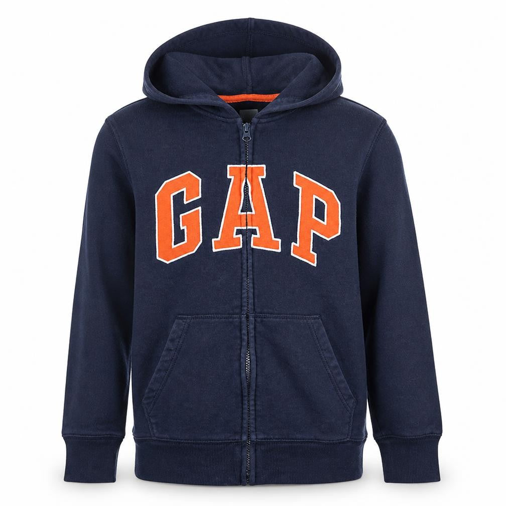 Front view of Gap Kids boys’ navy blue full zip hoodie xl (12-13 years) cotton fleece