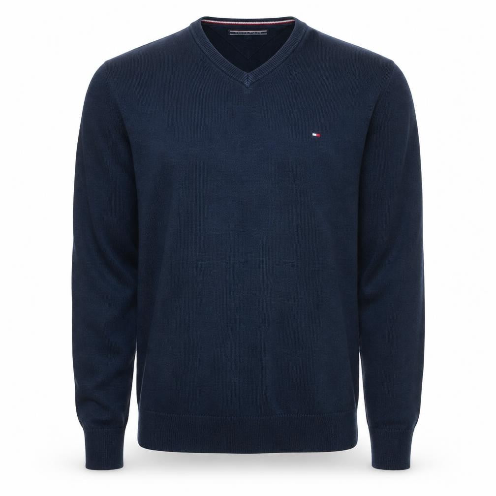 Tommy Hilfiger Men's Blue V-Neck Cotton Pullover Jumper XL