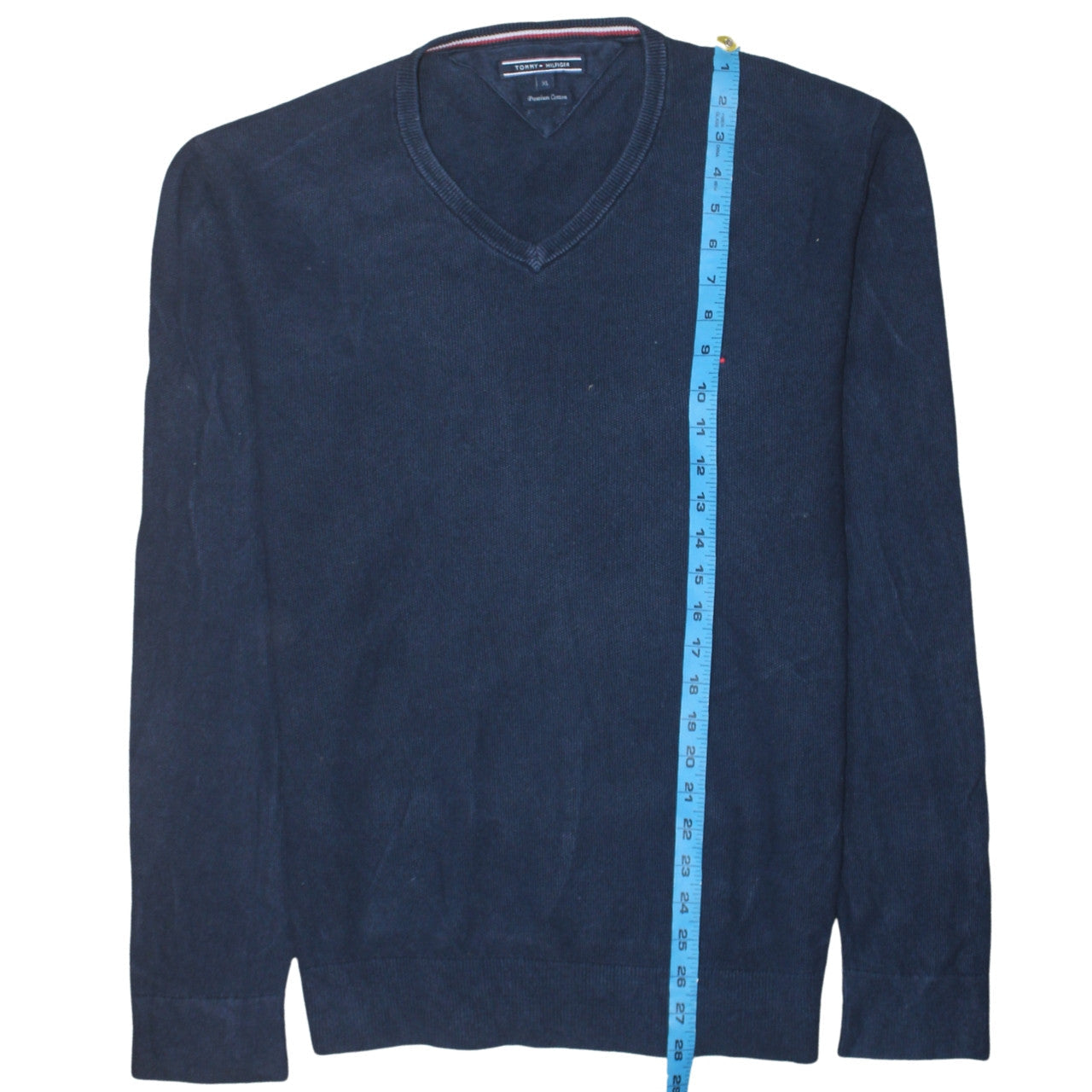 Tommy Hilfiger Men's Blue V-Neck Cotton Pullover Jumper XL