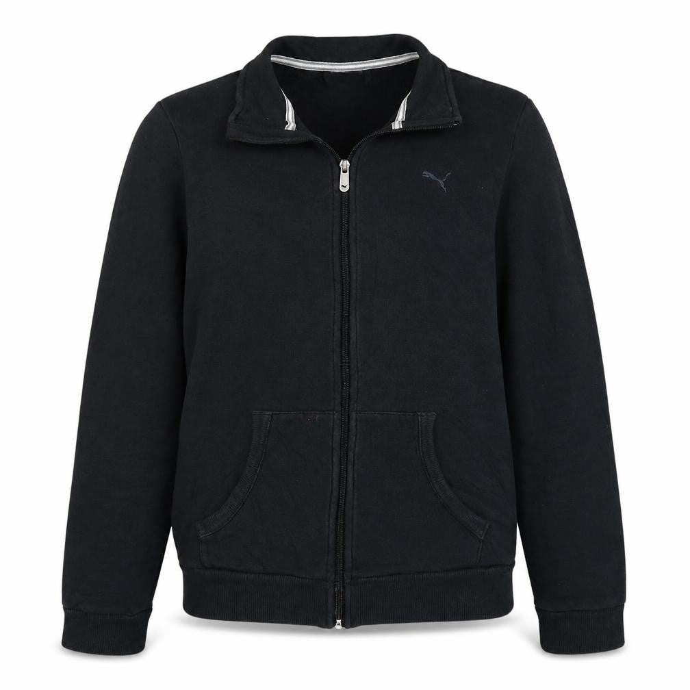 Front view of Puma women’s black full zip sweatshirt, size UK 14, cotton blend