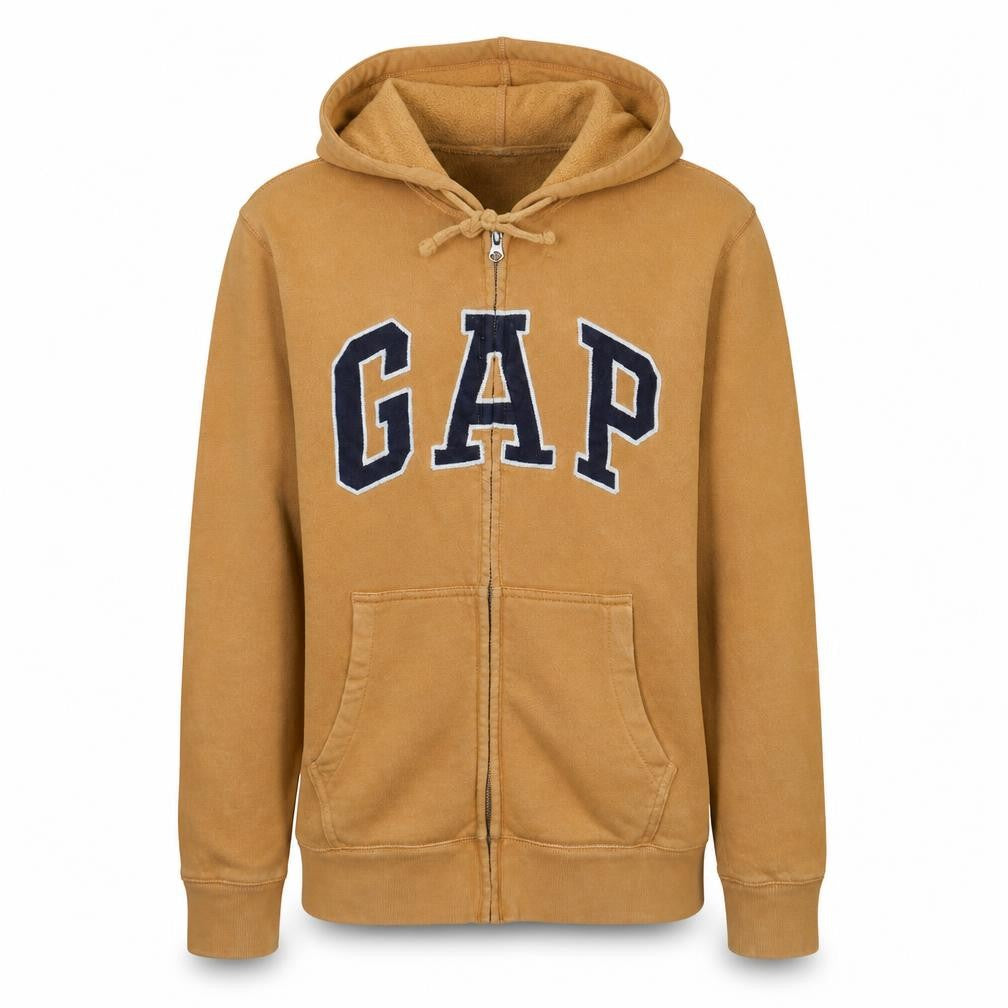 Front view of Gap Men's Brown Full Zip Hoodie S Classic Logo Fleece