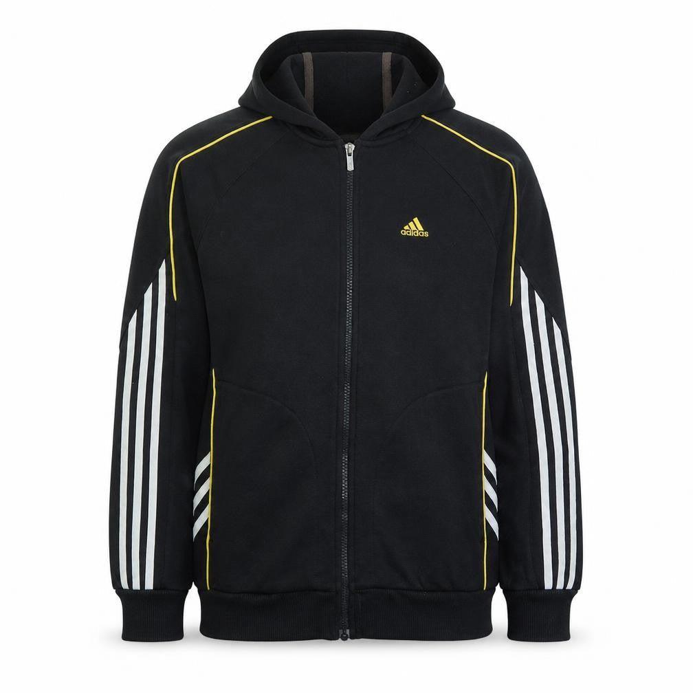 Front view of Adidas Men's Black Full Zip Hoodie, size S, Sports Style