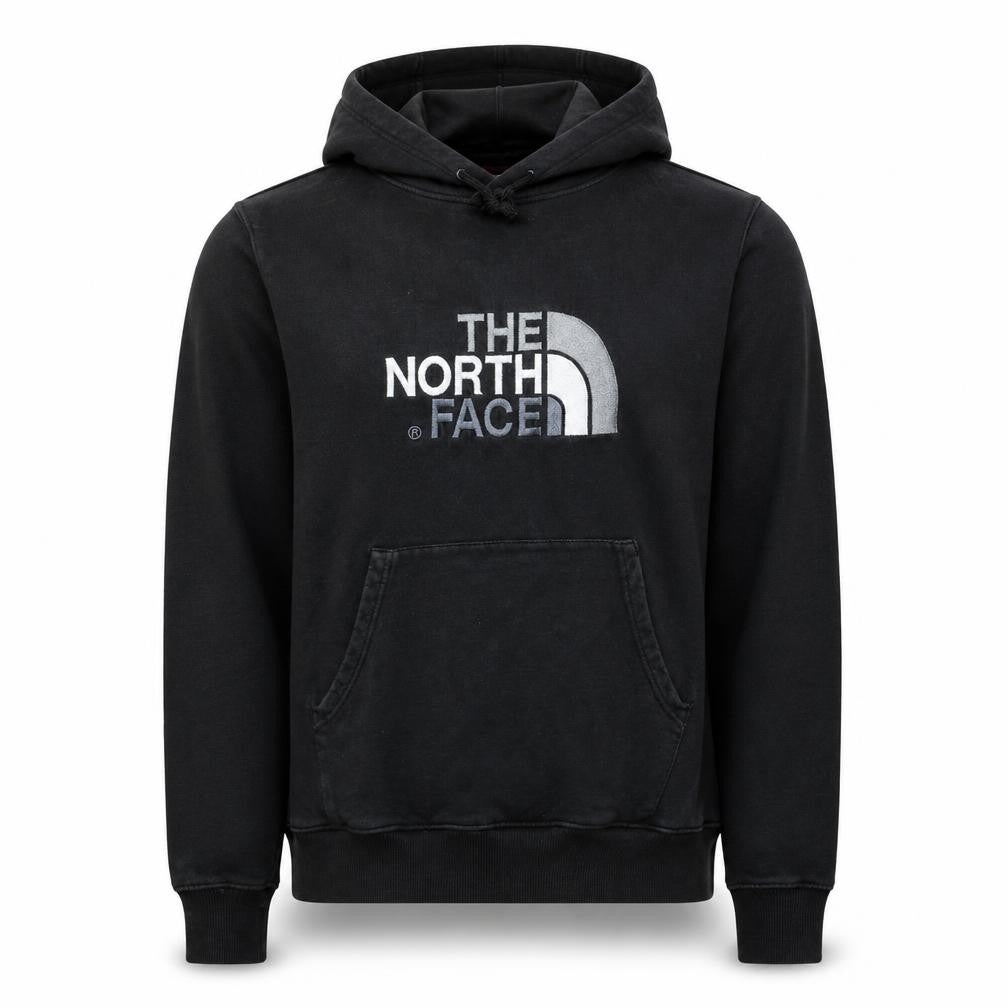 Front view of The North Face Men’s Black Pullover Hoodie, size M, Graphic Cotton