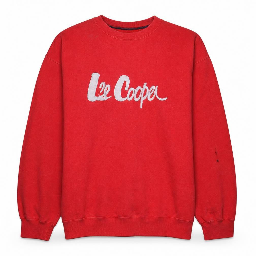 Lee Cooper Men's Red Crew Neck Pullover Sweatshirt L Retro Logo