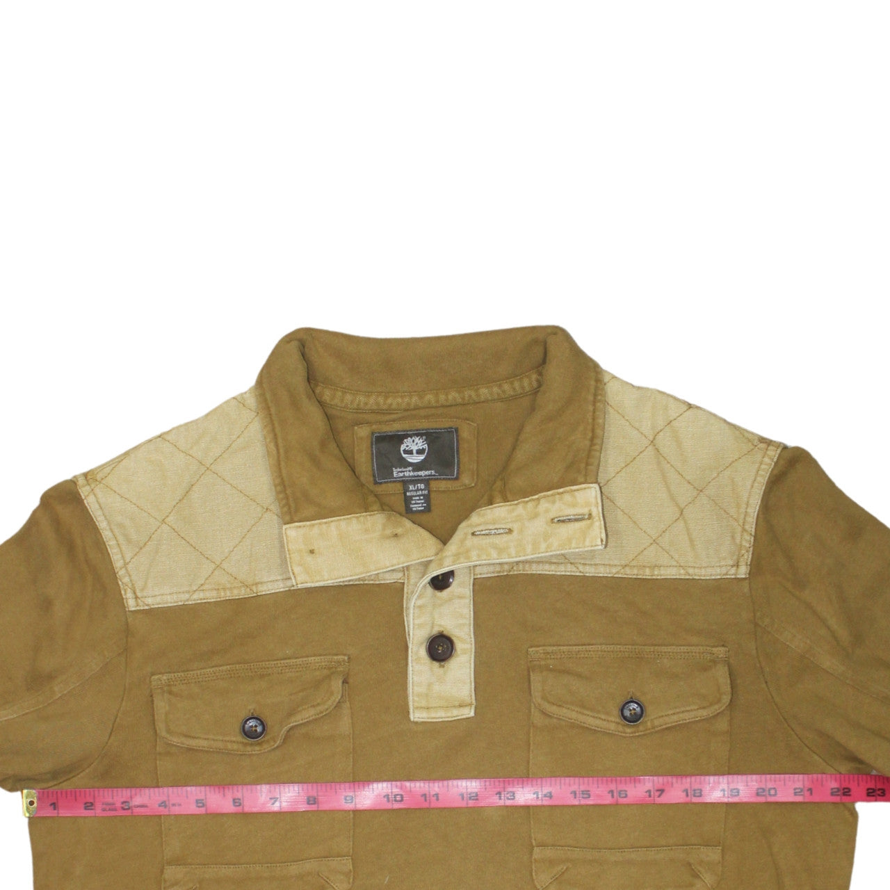 Timberland Earthkeepers Men’s Brown XL Henley Sweatshirt Quilted Shoulder