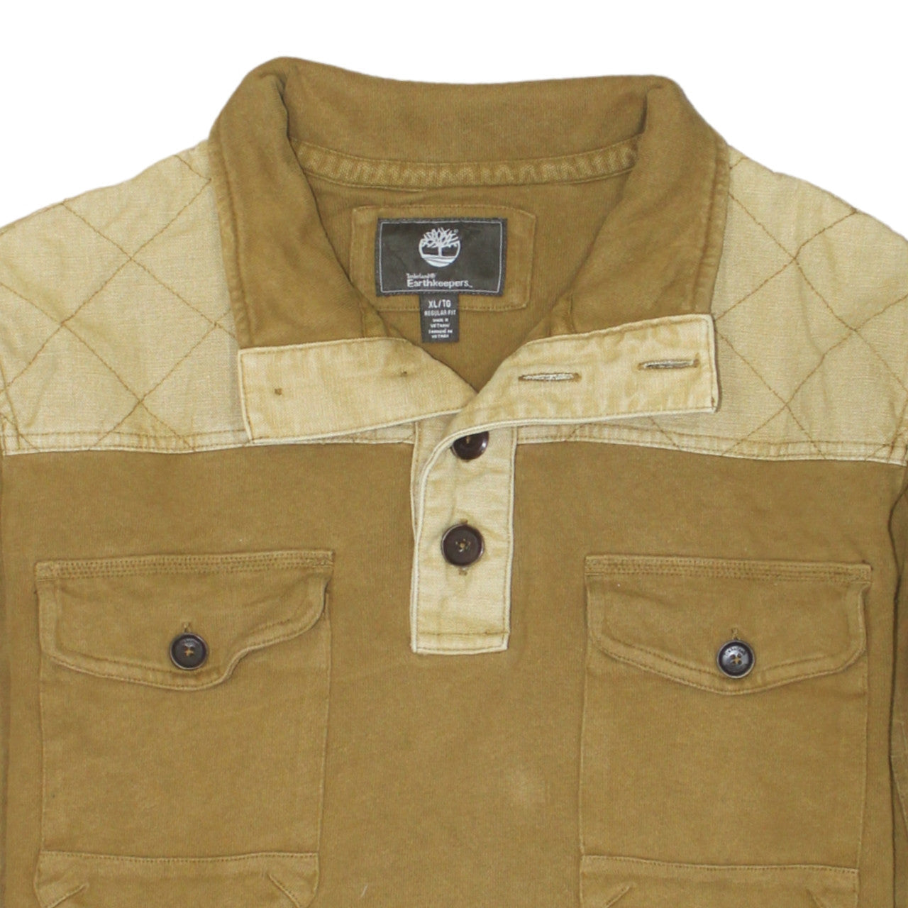 Timberland Earthkeepers Men’s Brown XL Henley Sweatshirt Quilted Shoulder