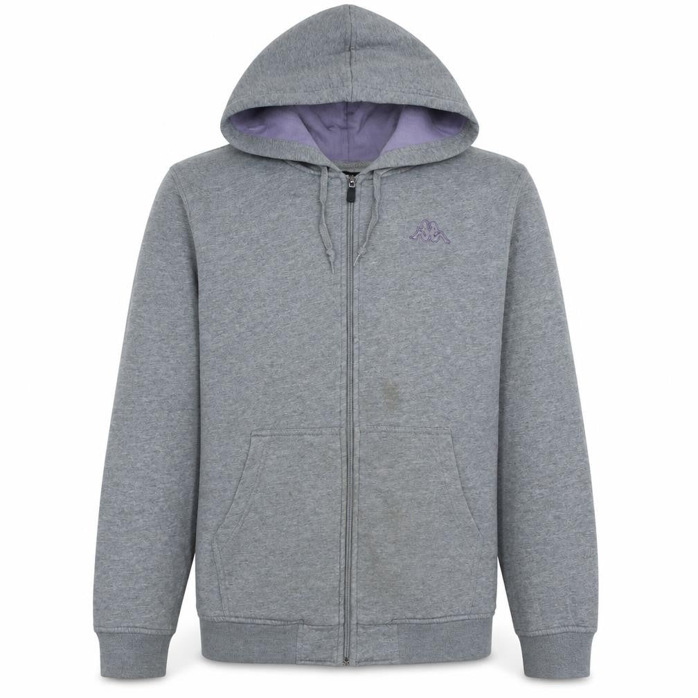 Front view of Kappa Men’s Grey Full Zip Hoodie Large Embroidered Logo Sportswear