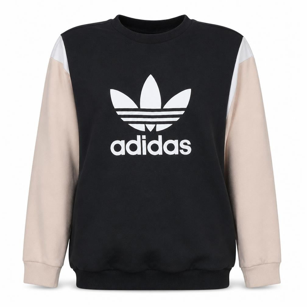 Adidas Womens Black Beige Sweatshirt Size 10 Crew Neck Logo Pullover