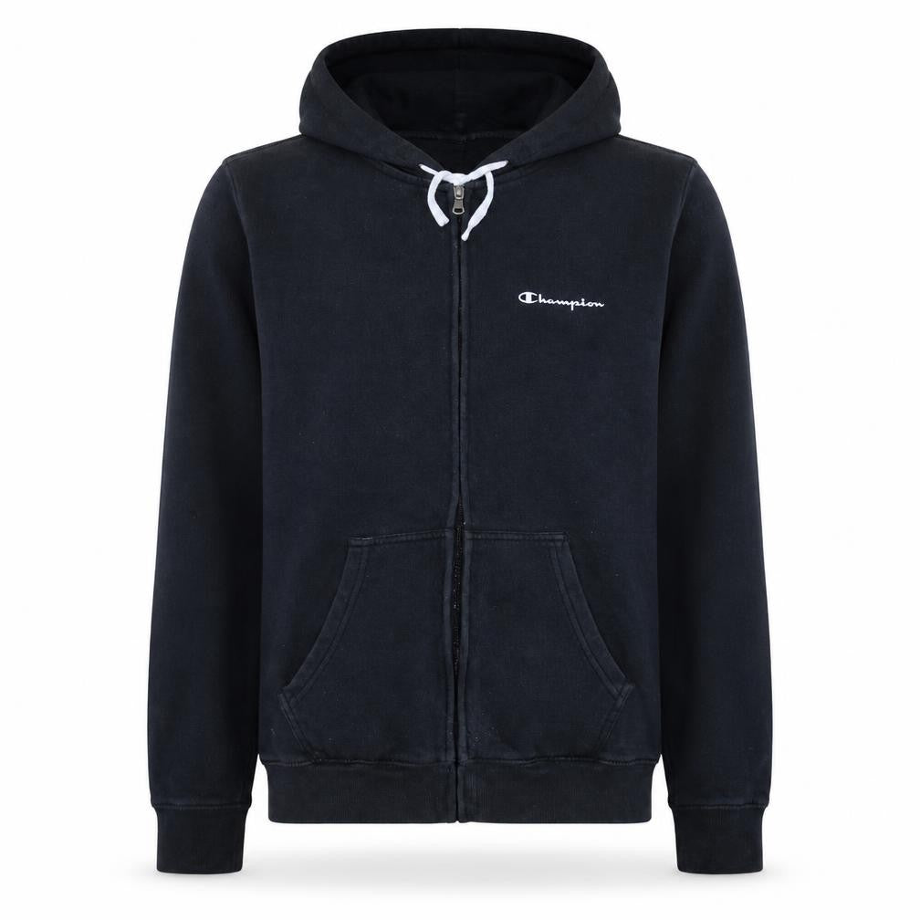 Front view of Champion Men's Black Small Full Zip Hoodie Fleece Sweatshirt