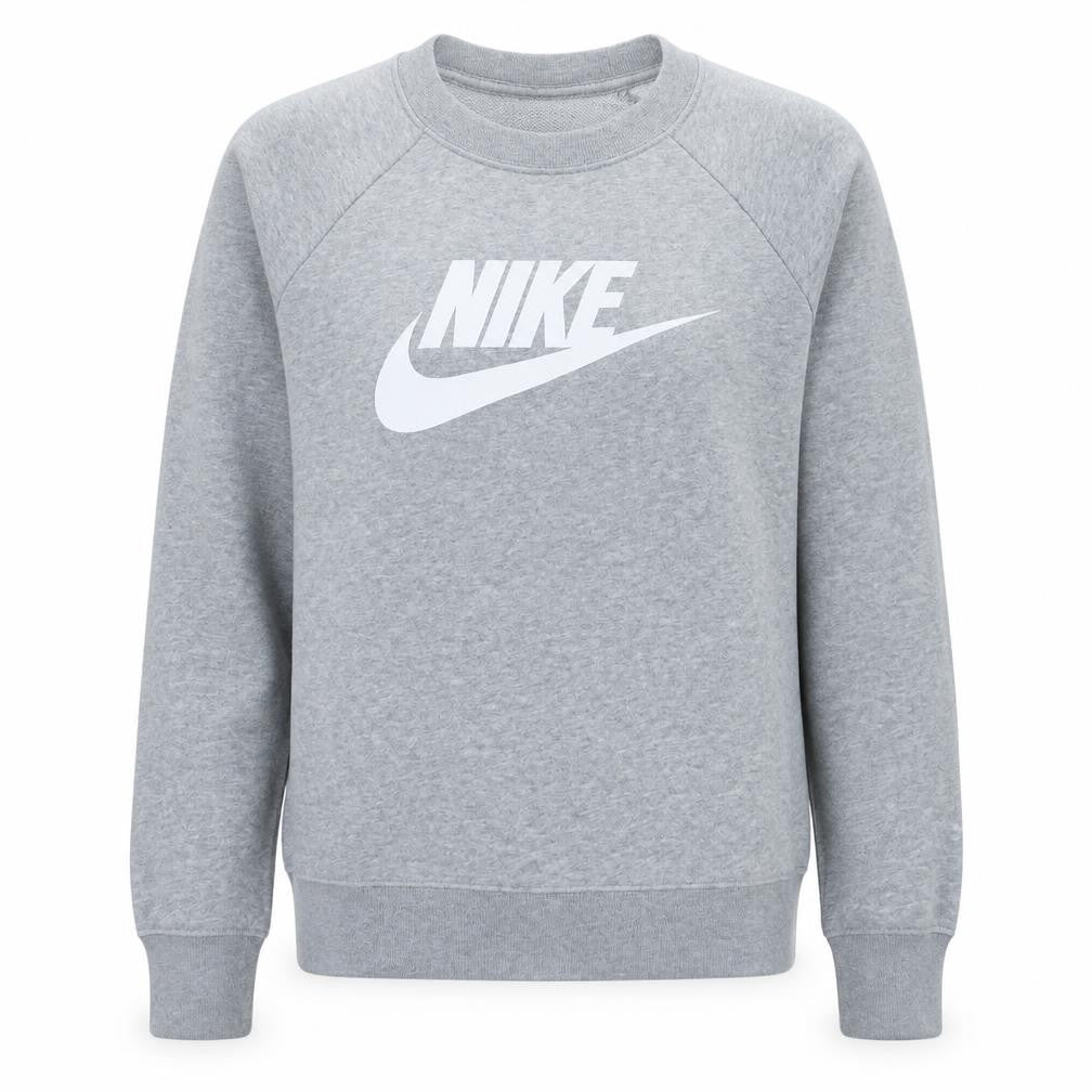 Front view of Nike Women’s Grey Small Pullover Sweatshirt Crew Neck Logo Print