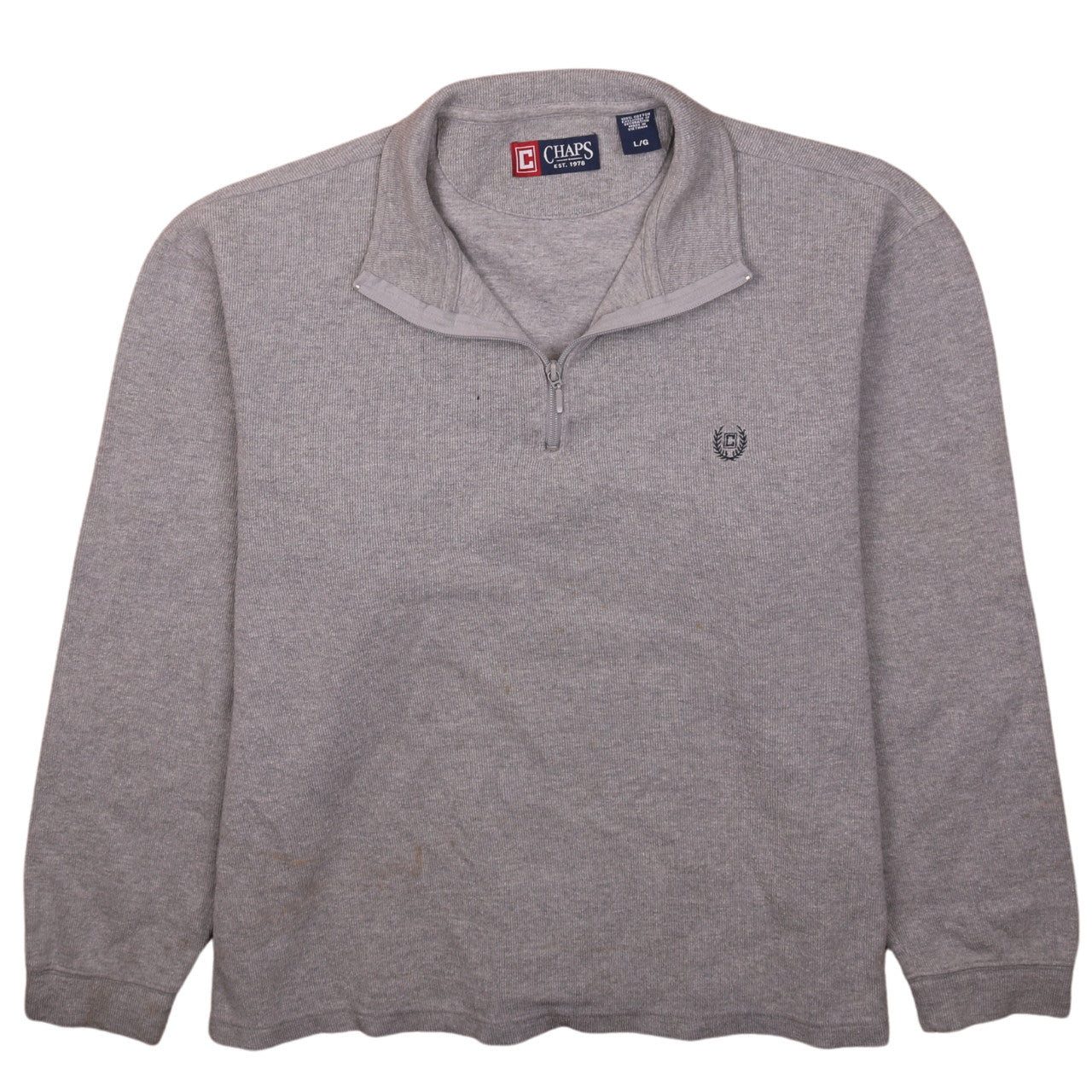 Chaps Men's Grey 1/4 Zip Cotton Sweatshirt Size L Regular Fit