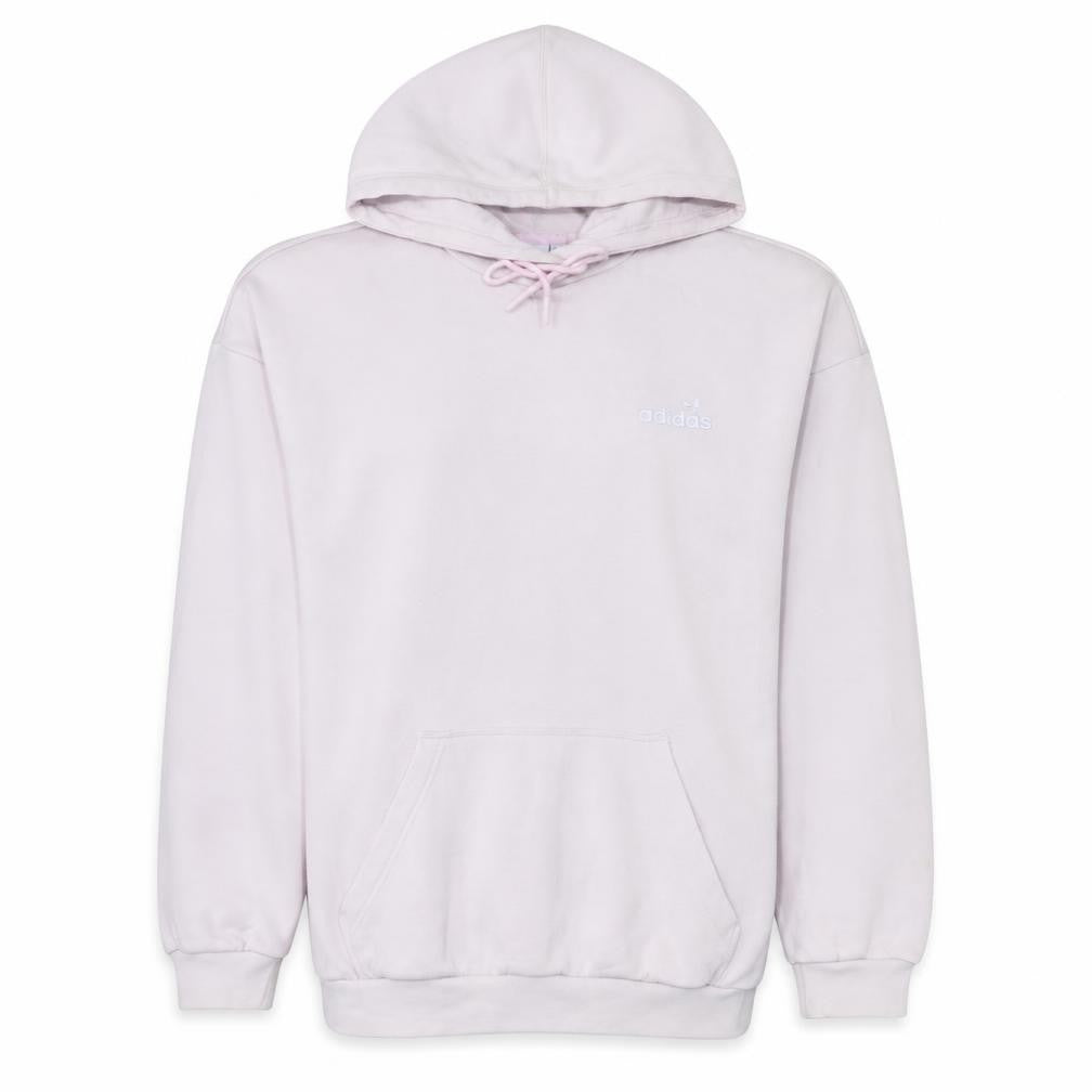 Front view of Adidas women’s pink pullover hoodie, size UK 14, logo hooded sweatshirt