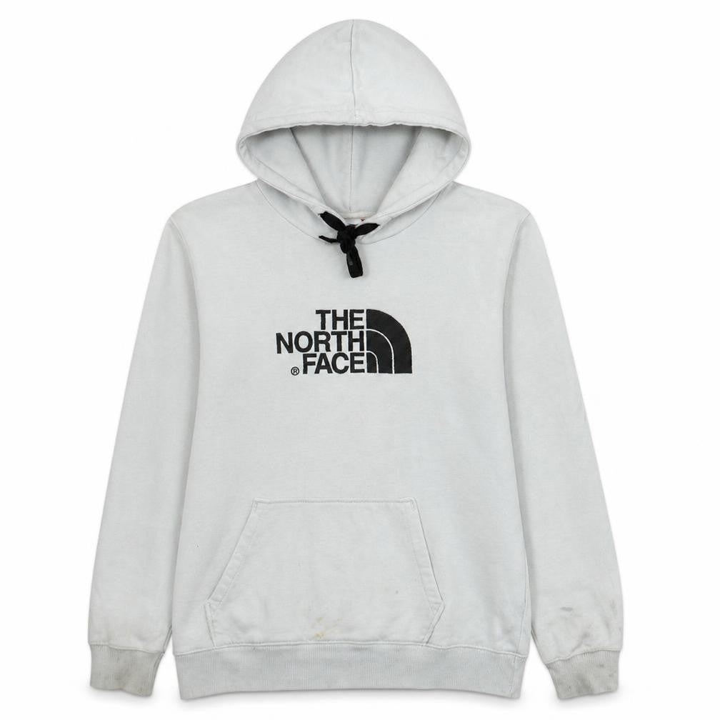 Front view of The North Face Women White Pullover Hoodie, size L, Cotton Logo Casual