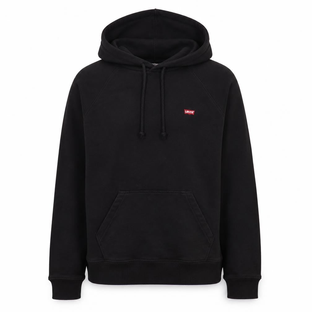 Front view of Levi's Men's Black XS Pullover Hoodie with Logo Pocket