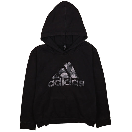 Adidas Women's Black Pullover Hoodie Size L 16-18 Logo Print Sportswear