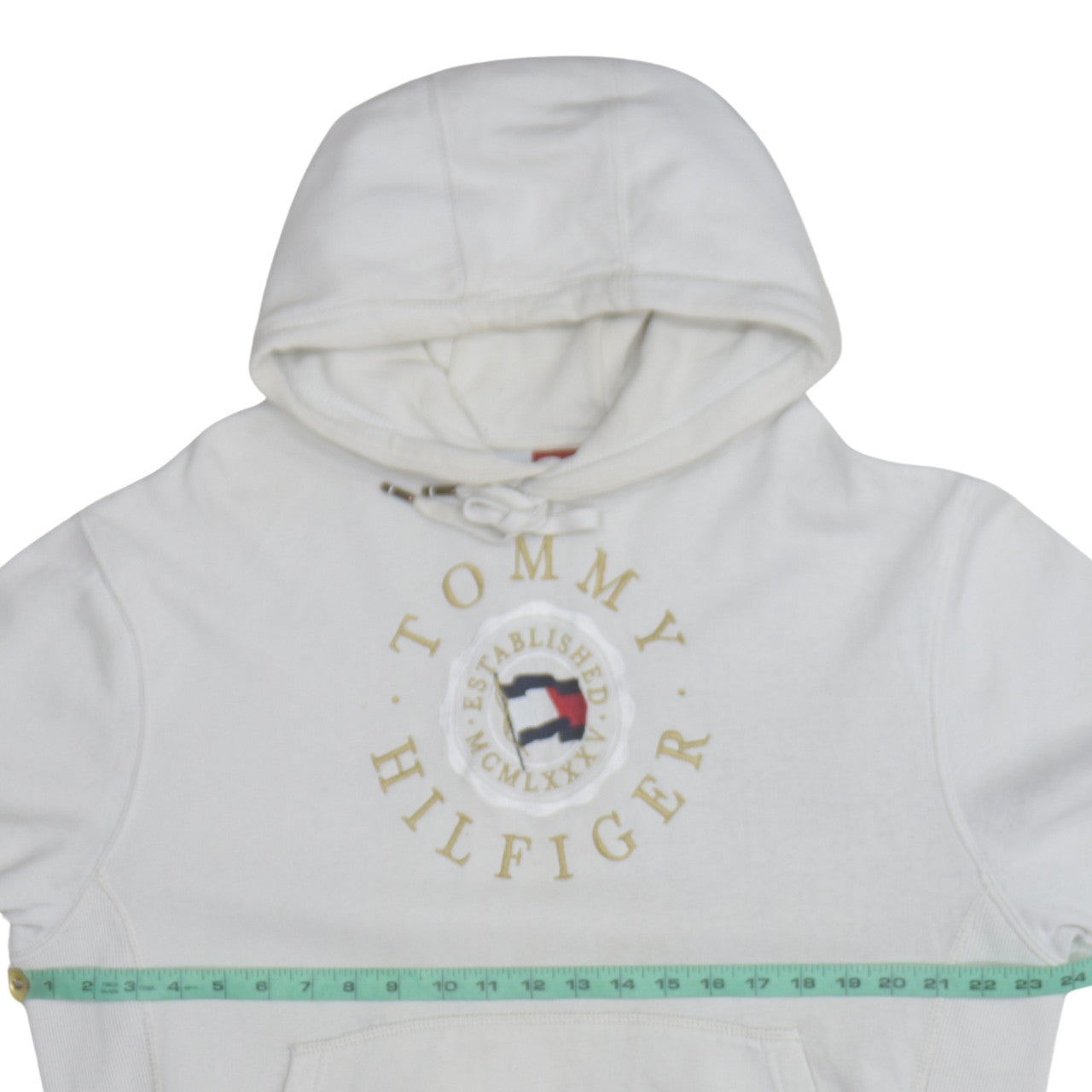 Tommy Hilfiger Men's White Pullover Hoodie L Regular Fit Cotton