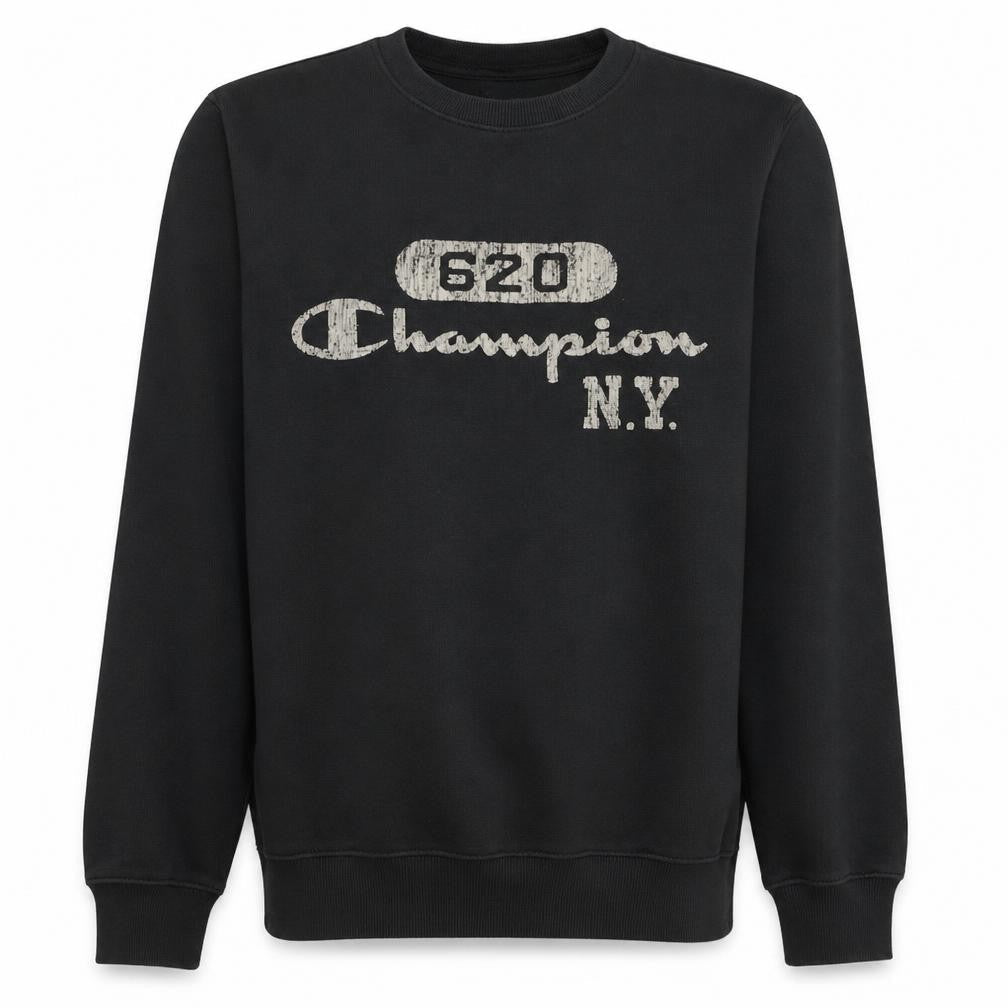 Front view of Champion Men’s Black Crew Neck Pullover Sweatshirt Small