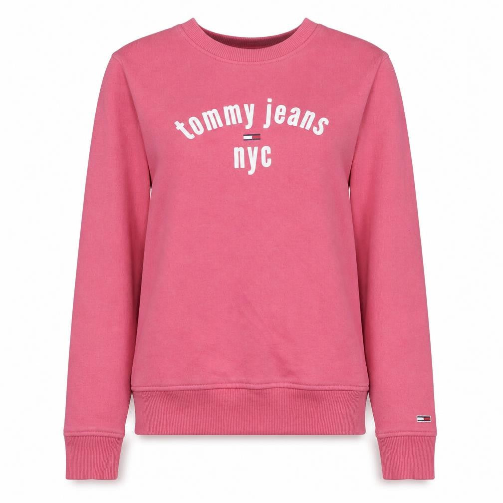 Front view of Tommy Jeans Women's Pink XS Pullover Sweatshirt NYC Logo