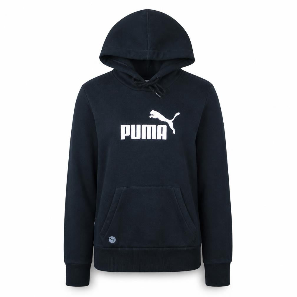 Front view of Puma Women Black Small Pullover Hoodie Cotton Blend Logo Sweatshirt