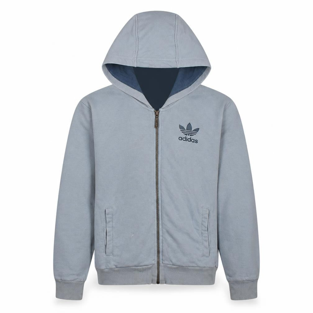 Front view of Adidas Men's Grey Full Zip Hoodie XS Logo Sportswear Sweatshirt