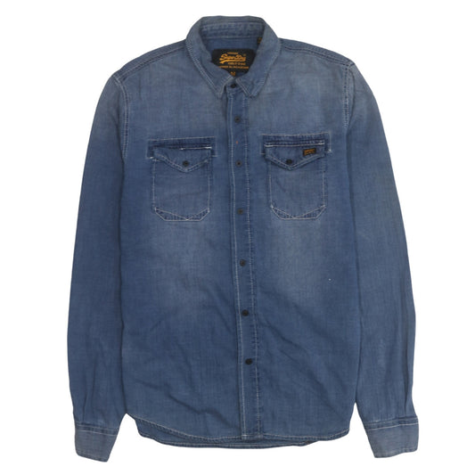 Superdry Men's Blue Denim Long Sleeve Button-Up Shirt M