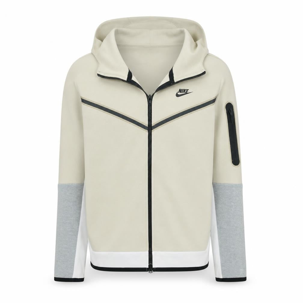Front view of Nike Men's Beige Full Zip Hoodie M - Logo Hooded Sweatshirt