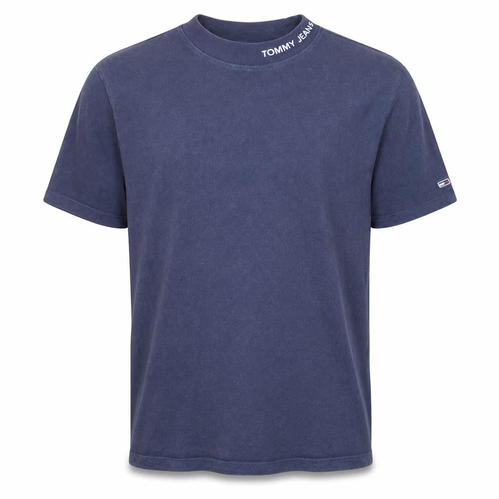 Front view of Tommy Jeans Men's Navy Blue Small Crew Neck Cotton T-Shirt