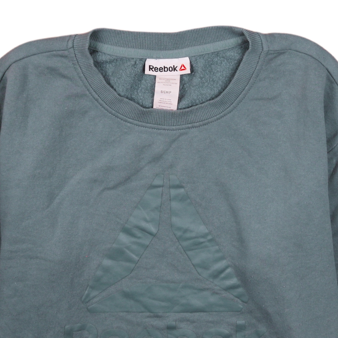 Reebok Mens Green Crew Neck Sweatshirt Size S Pullover Logo Fleece
